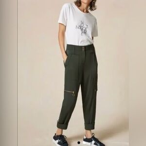 ME + EM Satin Cargo Cropped Utility Trouser Size 14 in Green